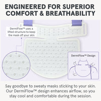 ENGINEERED FOR SUPERIOR COMFORT & BREATHABILITY.
Back of iRESTORE LED neck and chest mask showing the DermiFlowTM design that uses a lifted structure to keep the mask off your skin. Say goodbye to sweaty masks sticking to your skin. Our DermiFlowTM design enhances airflow, so you stay cool and comfortable during the session.